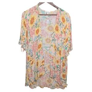 Maurices Floral Kimono Cover Up Sunflower Print Tie Sleeve‎ Lightweight M NWT